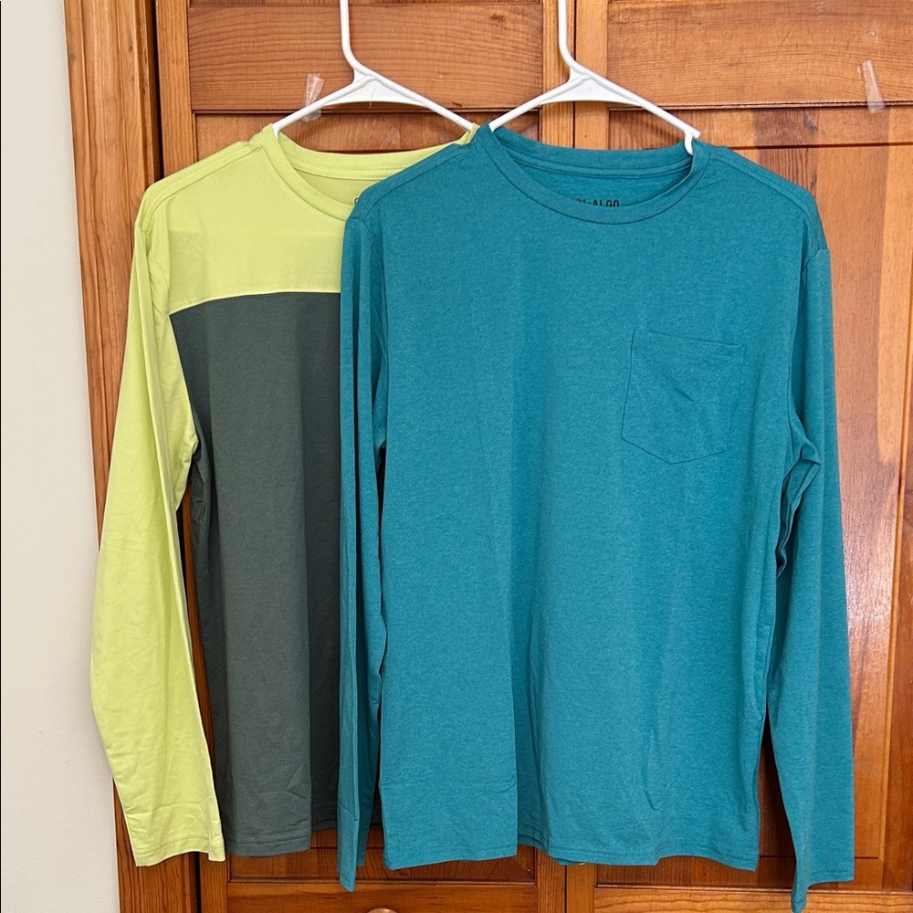 Algo Kids Quick Dry Long Sleeve Tees XL 16/18 NWOT Teal & Green Activewear